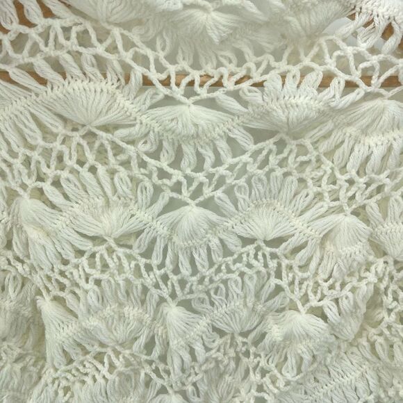 Women's Handmade Crochet Shawl Acrylic Open Knit One Size White - Picture 5 of 6